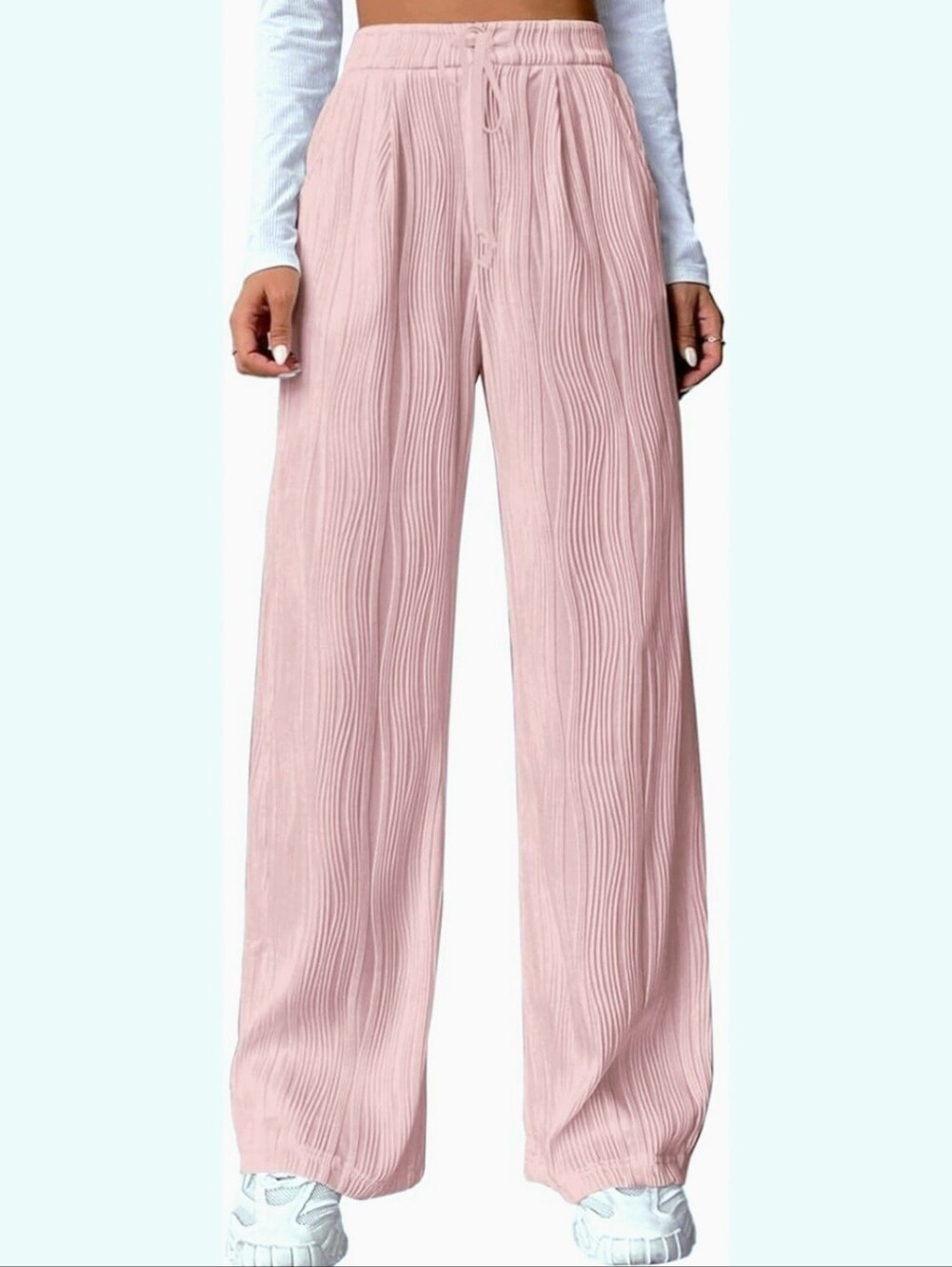 Boutique Style Pink Plissé Textured Wide-Leg Pants Size S